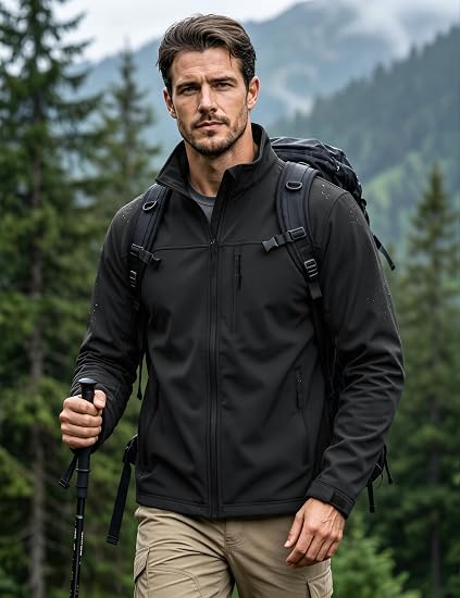 MAGCOMSEN Mens Lightweight Softshell Jacket Fleece Tactical